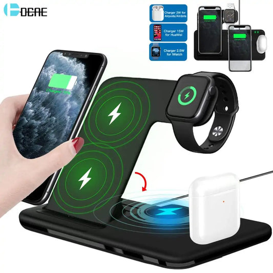 15W Qi Fast Wireless Charger Stand: 4-in-1 Dock for iPhone, Apple Watch, Airpods Pro