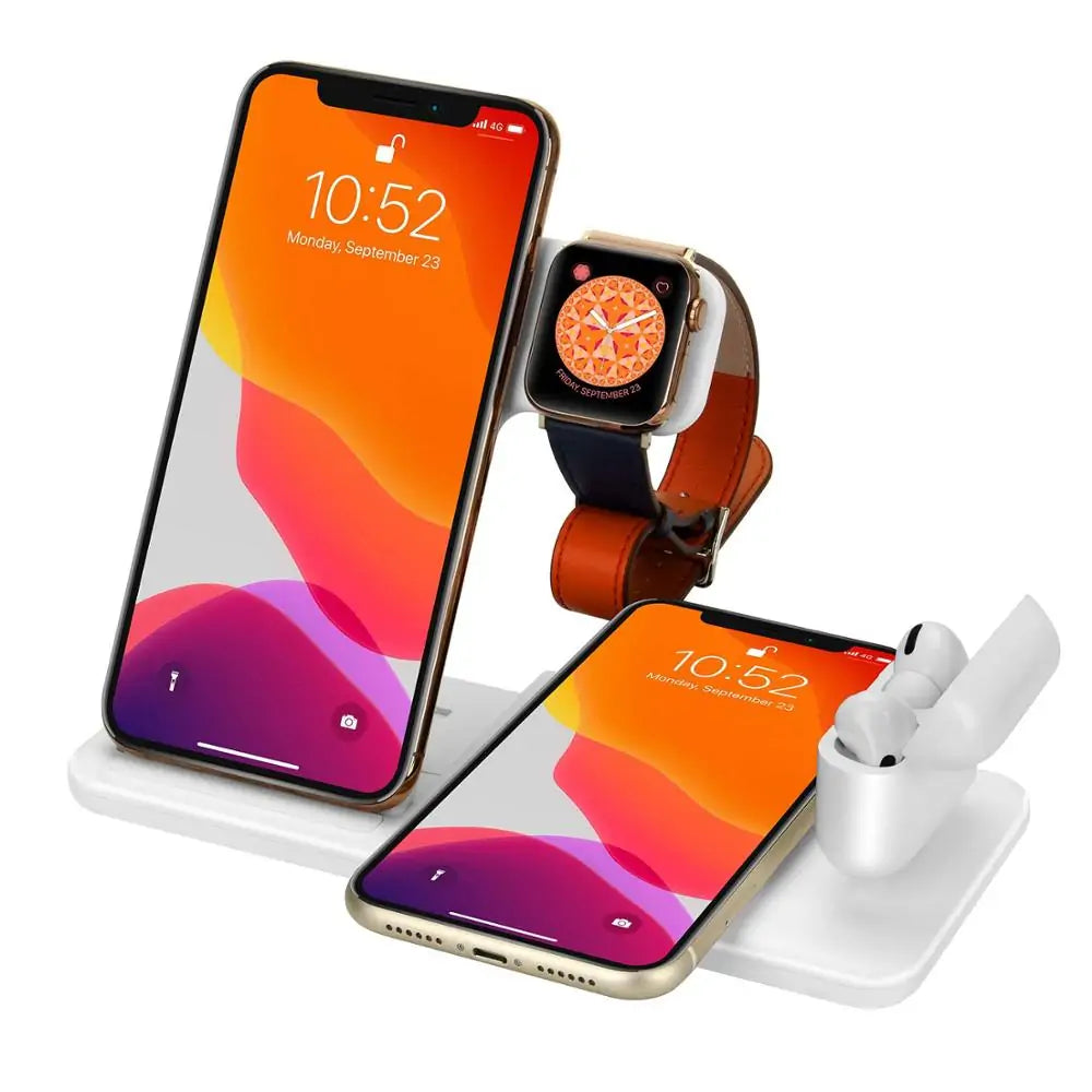 15W Qi Fast Wireless Charger Stand: 4-in-1 Dock for iPhone, Apple Watch, Airpods Pro
